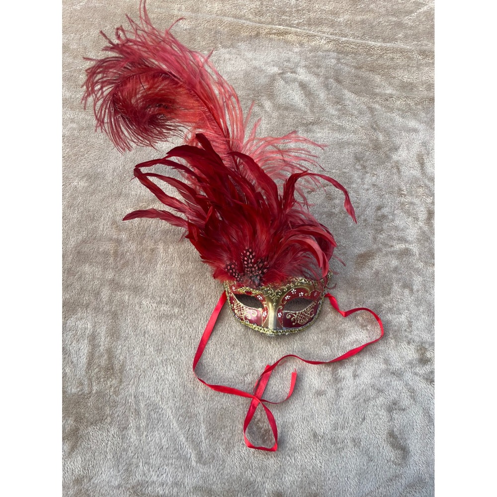 Red Feather Venetian Mask Masquerade Ball Mardi‎ Gras Party Costume Cosplay